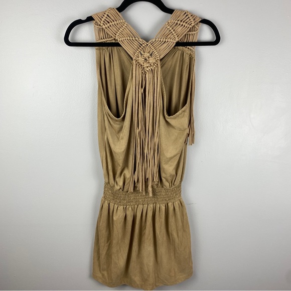 Poetry | Boho Faux Suede Fringe Racerback Sleeveless Mini Dress. Size Medium - Picture 8 of 10